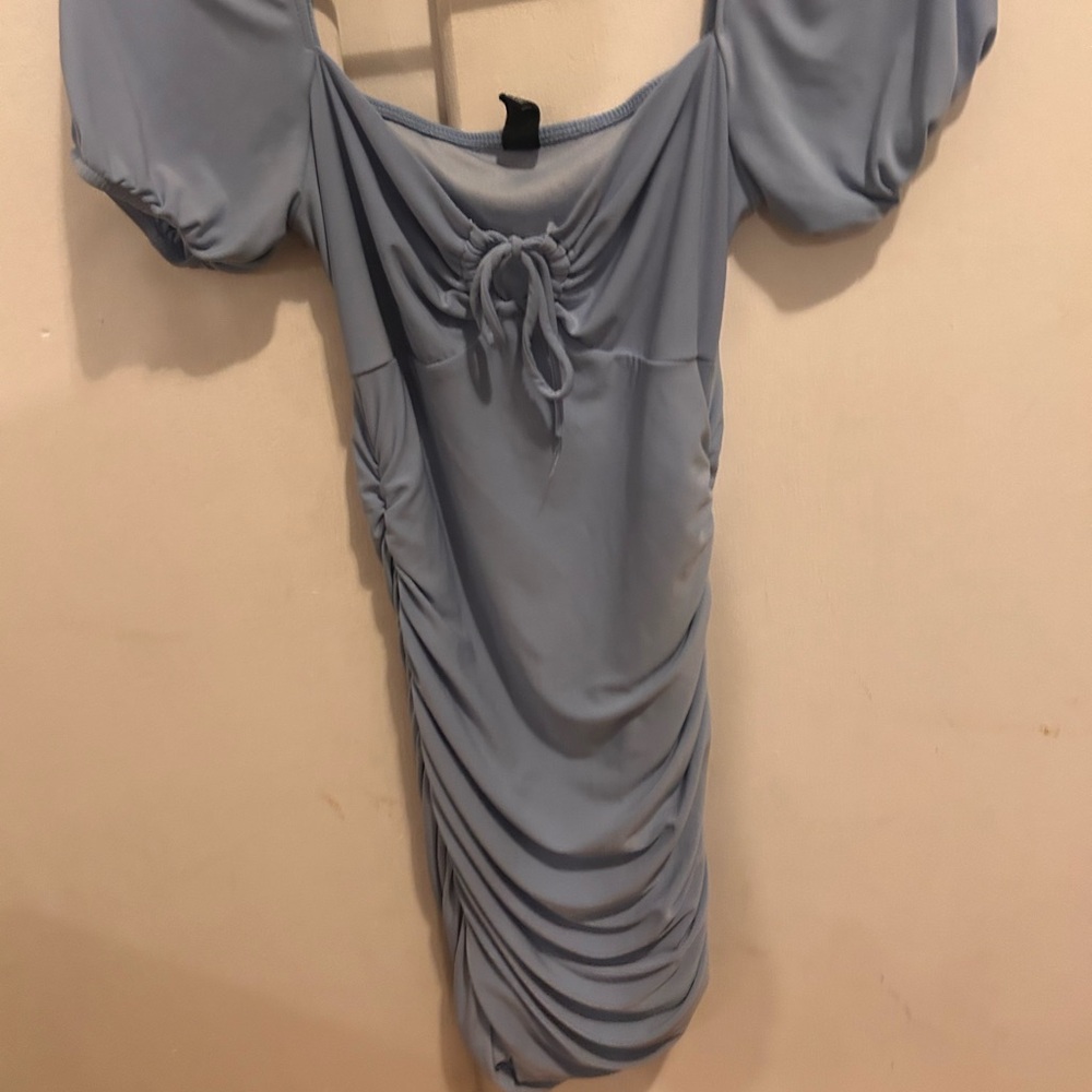 Windsor Light Blue Puff Sleeve Mini Dress